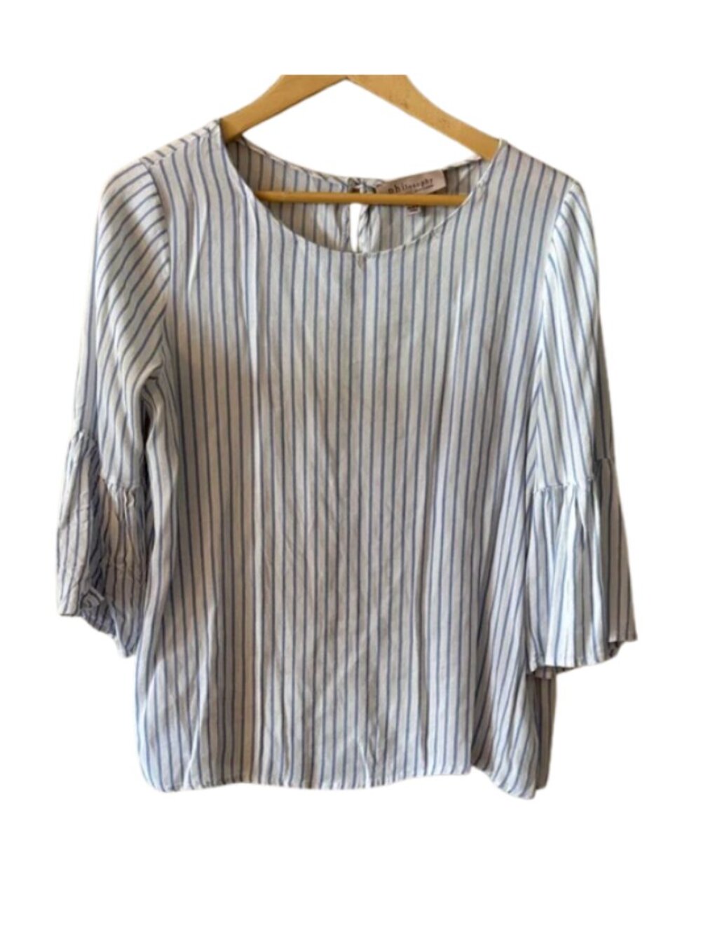 Philosophy Striped Blouse Blue White Ruffle Sleeve Lightweight Top M